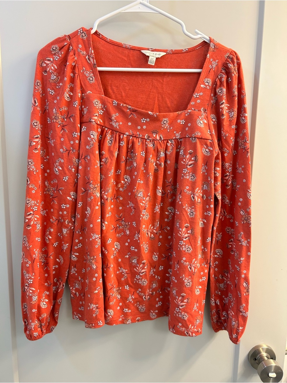 Lucky Brand Coral Floral Square-Neck Long Sleeve Blouse